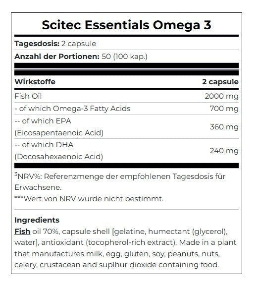 Scitec Nutrition Omega 3 100 Softgels EPA DHA Fischöl Herzgesundheit Regeneration NirooX