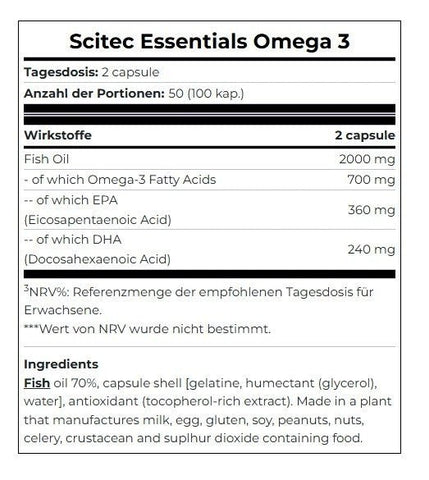 Scitec Nutrition Omega 3 100 Softgels EPA DHA Fischöl Herzgesundheit Regeneration NirooX