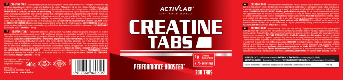 3x Activlab Creatine Tabs 300 Tabletten 900 Tabs Sparpaket Kreatin Monohydrat Muskelaufbau NirooX