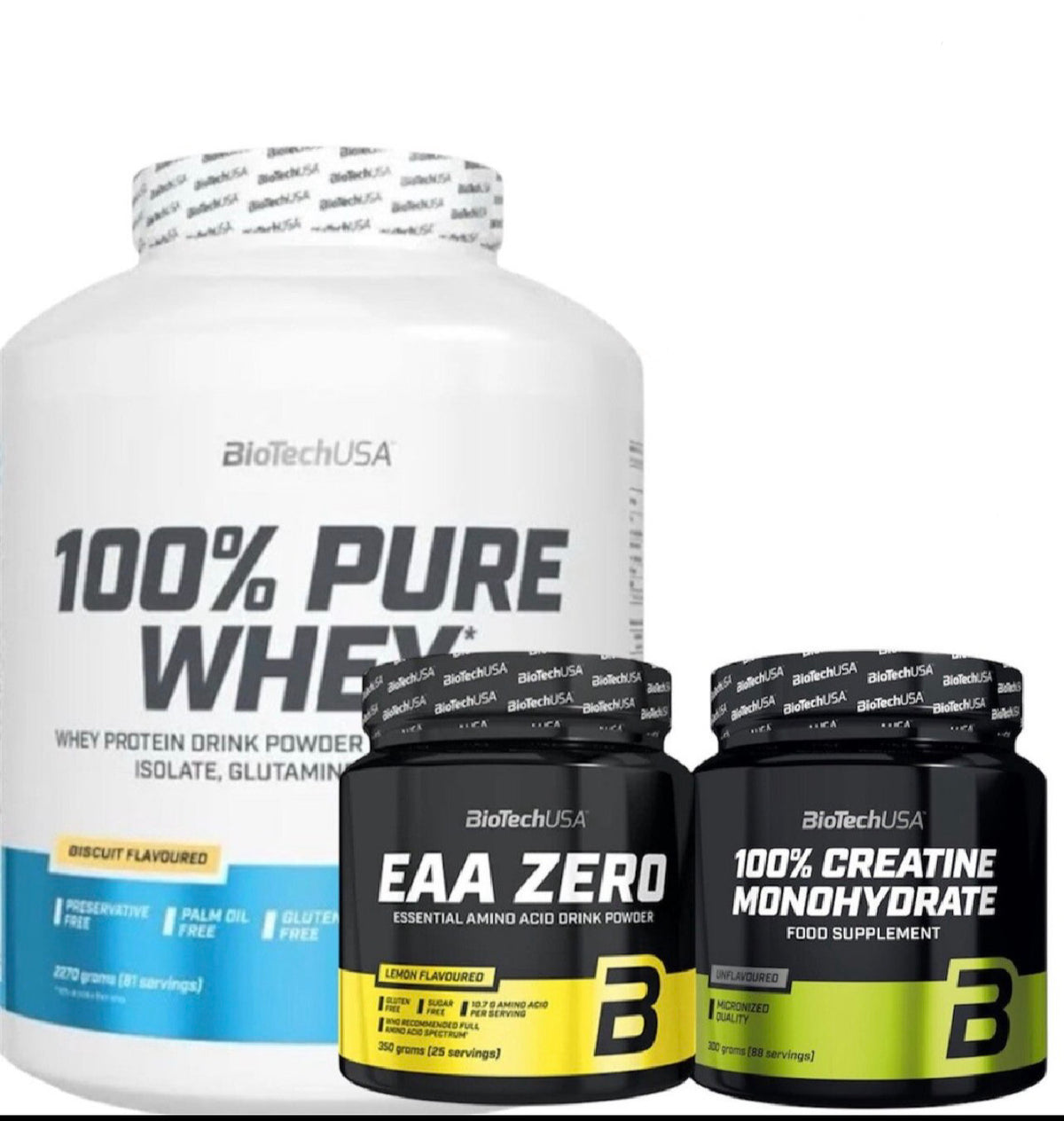 BioTech USA 100% Pure Whey Bundle XXL (2000g) + Creatin & EAA | Das beste Muskelaufbau Set | NirooX