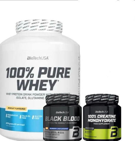 BioTech USA Whey 2000g + Creatin 300g + NoX Pre-Workout 340g | Komplettpaket
