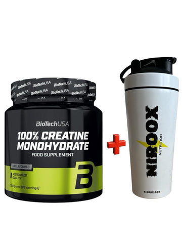 BioTech USA 100% Micronized Creatine Monohydrate 500g + Edelstahl Shaker - NirooX NutritionNirooX Nutrition