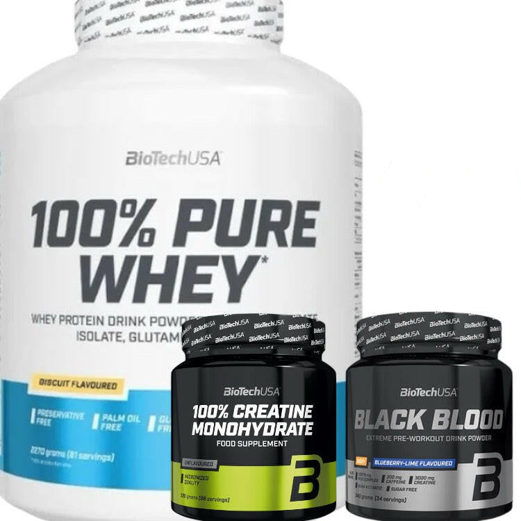 BioTech USA Bundle Pure Whey 2270g Creatine 300g Pre-Workout 340g Muskelaufbau Komplett