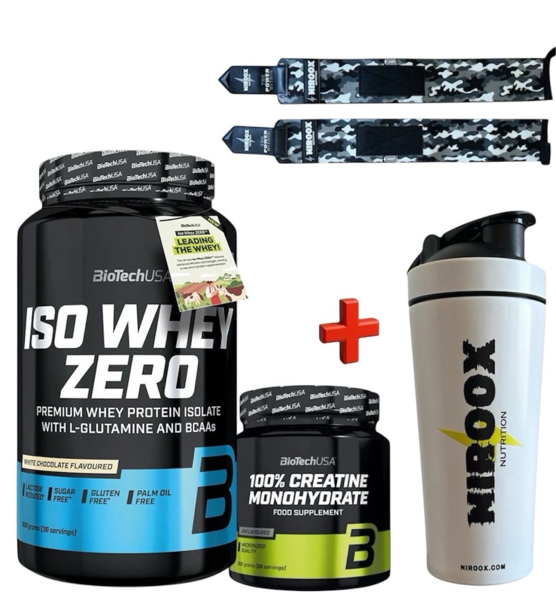 BioTech USA Iso Whey Zero 908g Creatin 300g laktosefreies Whey Isolat Bundle Muskelaufbau NirooX