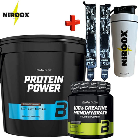 BioTech USA Protein Power 4000g Soja-Isolat Creatin 300g veganes Protein Bundle NirooX
