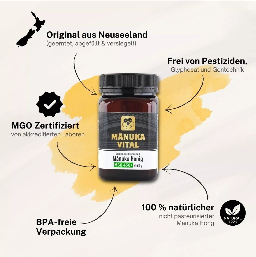 Manuka Vital Honig MGO 450+ 550+ 500g Neuseeland Premium antibakteriell NirooX