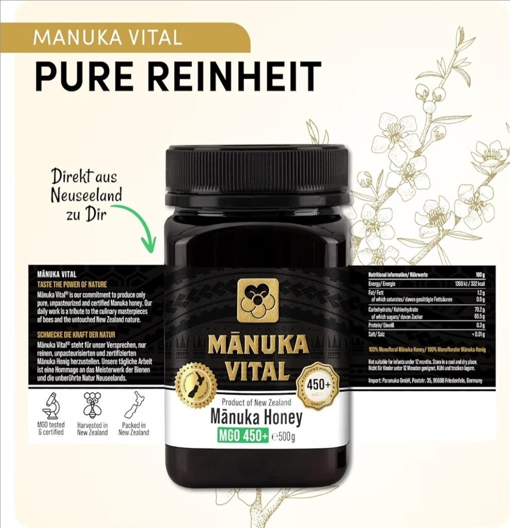 Manuka Vital Honig MGO 450+ 550+ 500g Neuseeland Premium antibakteriell NirooX