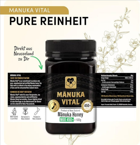 Manuka Vital Honig MGO 450+ 550+ 500g Neuseeland Premium antibakteriell NirooX