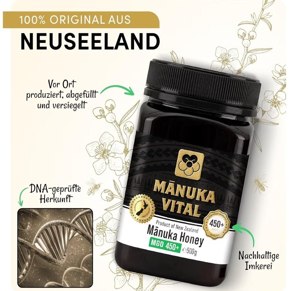 Manuka Vital Honig MGO 450+ 550+ 500g Neuseeland Premium antibakteriell NirooX