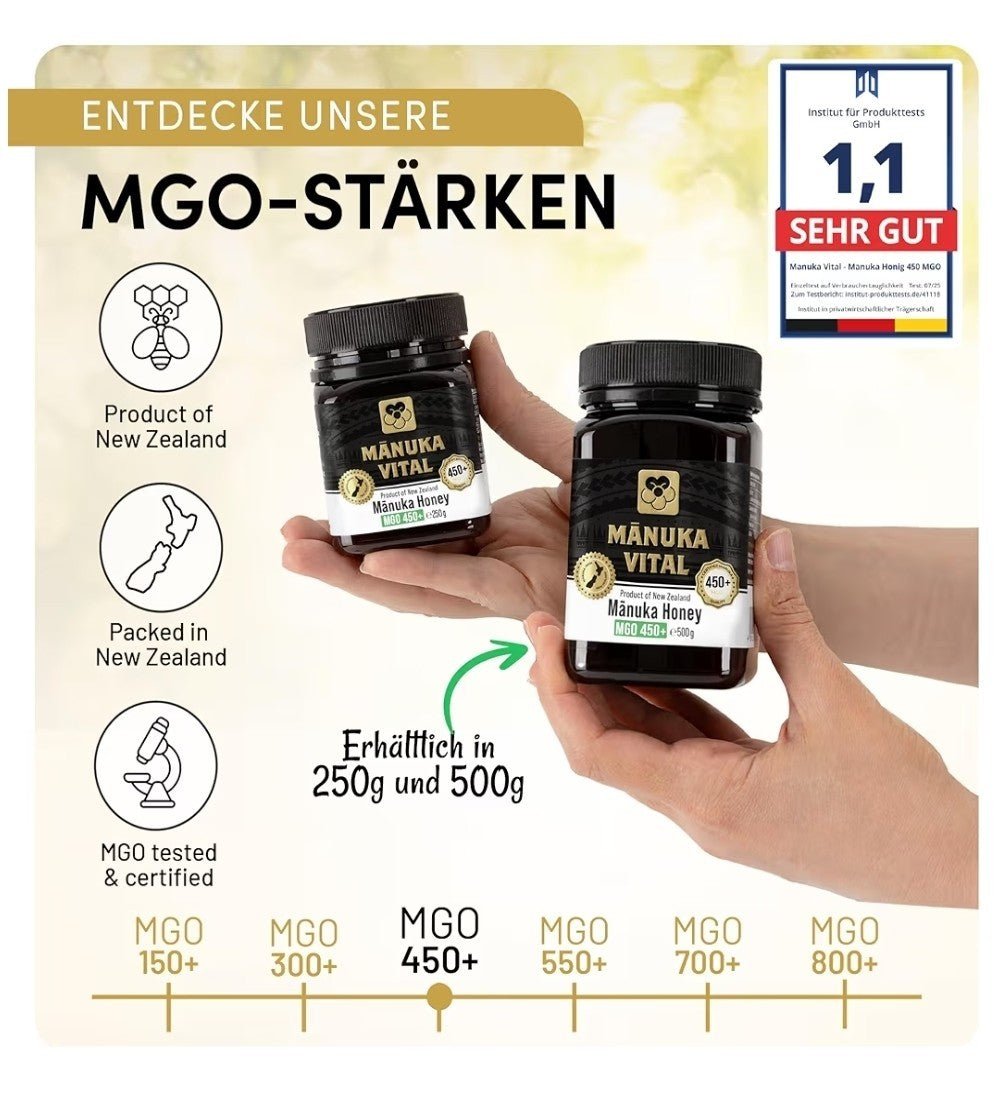 Manuka Vital Honig MGO 450+ 550+ 500g Neuseeland Premium antibakteriell NirooX