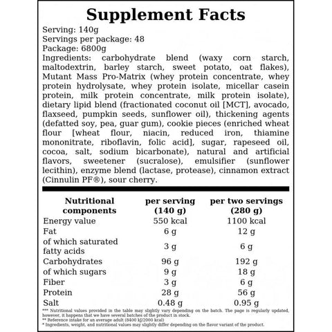 Mutant Mass 6800g Beutel Weight Gainer Kohlenhydrate Eiweiß - NirooX NutritionMutant