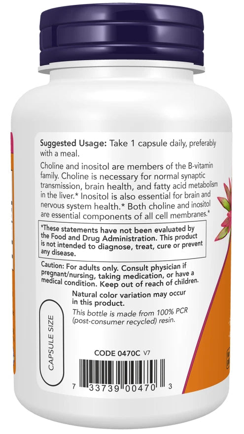 NOW FOODS Cholin &amp; Inositol 500 mg 100 Veg. Kapseln Leberunterstüt<wbr/>zung - NirooX NutritionNirooX Nutrition