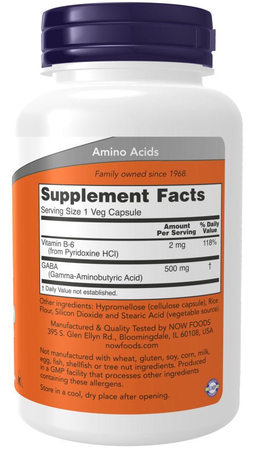 NOW Foods GABA 500mg + Vitamin B6 2x200 Kapseln | 400 Kapseln - NirooX NutritionNirooX Nutrition