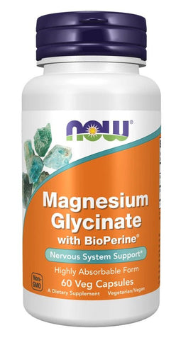 NOW Foods Magnesium Glycinate with BioPerine - 60 vcaps / 3 x 60 vcaps / 180caps - NirooX NutritionNirooX Nutrition