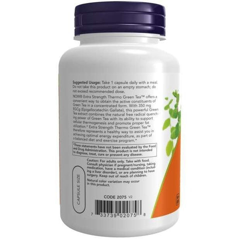 NOW Foods Extra Strength Thermo Green Tea 90 vegane Kapseln mit 700mg Grüntee und 350mg EGCg für Energieverbrauch und Antioxidantien