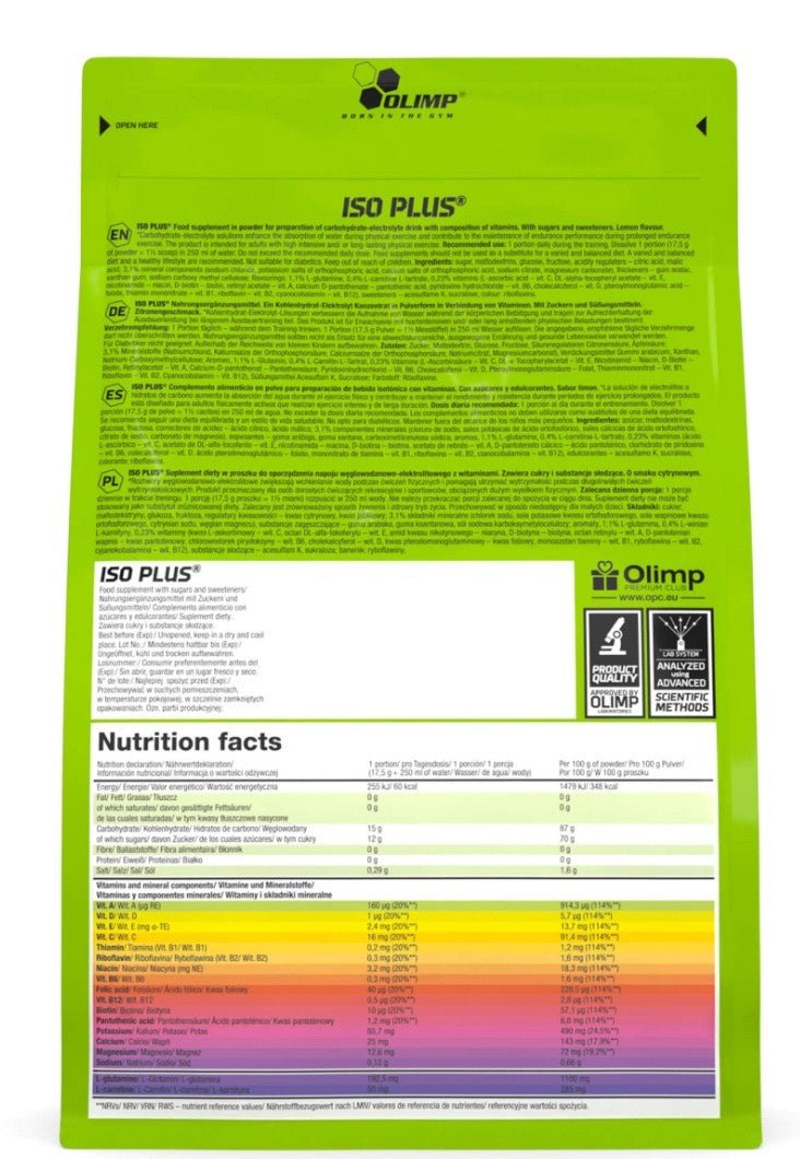 Olimp Iso Plus Powder 1505g Beutel – Isotonisches Sportgetränk mit Elektrolyten, Vitaminen & L - Carnitin | Ausdauer & Hydration - NirooX NutritionNirooX Nutrition