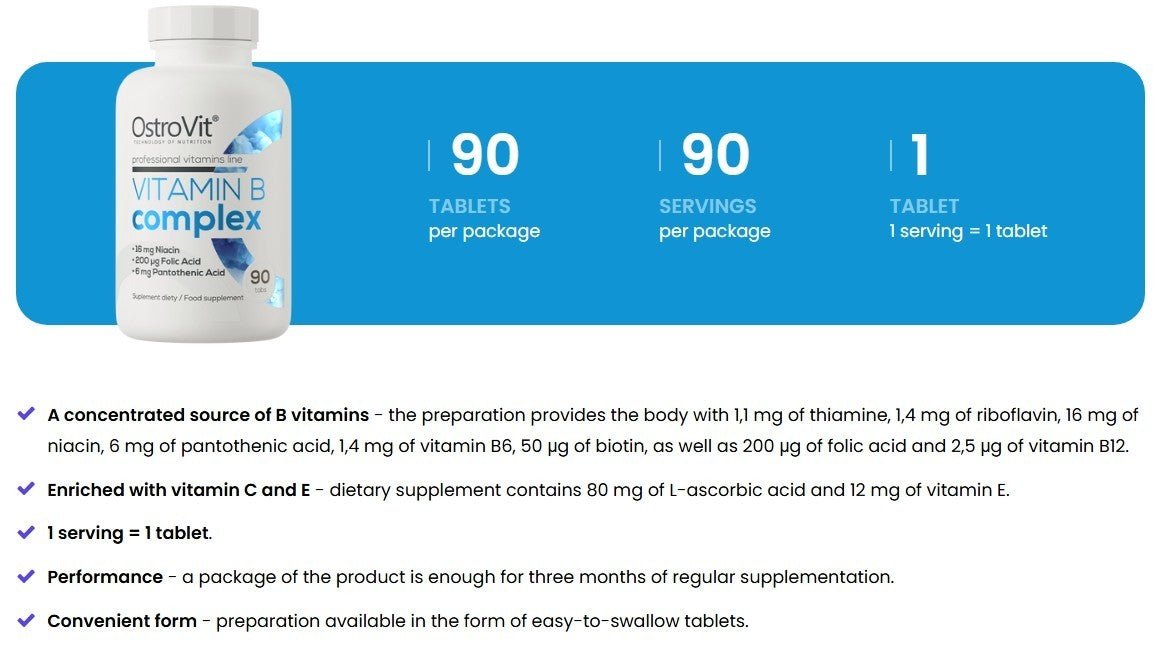 OstroVit Vitamin B Komplex 90 Tabletten B1 B12 B9 Biotin Energie Nervensystem NirooX