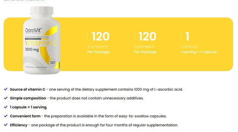 OstroVit Vitamin C 1000mg 120 Kapseln Immunsystem Antioxidans Sporternährung NirooX