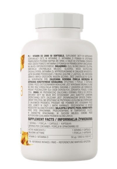 OstroVit Vitamin D3 2000 IU 60 Softgels Knochen Immunsystem Muskeln Sporternährung NirooX