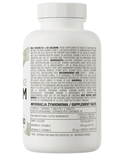 OstroVit Vitamin D3 K2 Calcium 90 Tabletten Knochen Herzgesundheit Sporternährung NirooX
