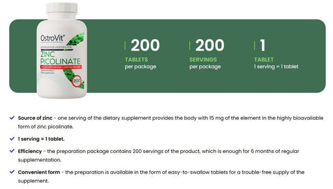 OstroVit Zinc Picolinate 15mg 150 Tabletten Zink Immunsystem Testosteron Muskelaufbau NirooX