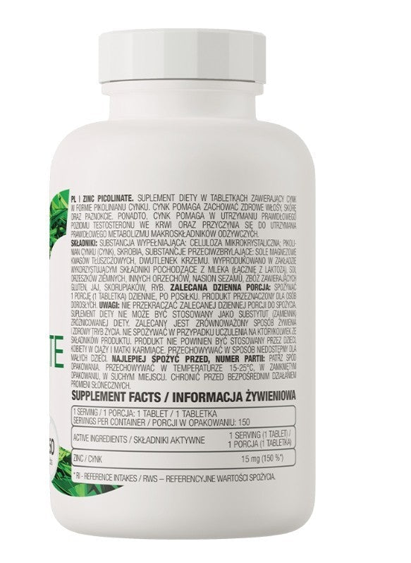 OstroVit Zinc Picolinate 15mg 150 Tabletten Zink Immunsystem Testosteron NirooX