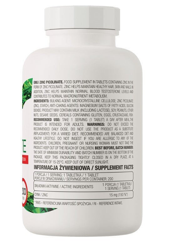 OstroVit Zinc Picolinate 15mg 150 Tabletten Zink Immunsystem Testosteron Muskelaufbau NirooX