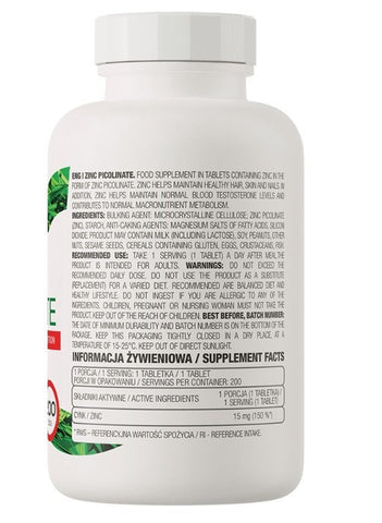 OstroVit Zinc Picolinate 15mg 150 Tabletten Zink Immunsystem Testosteron Muskelaufbau NirooX