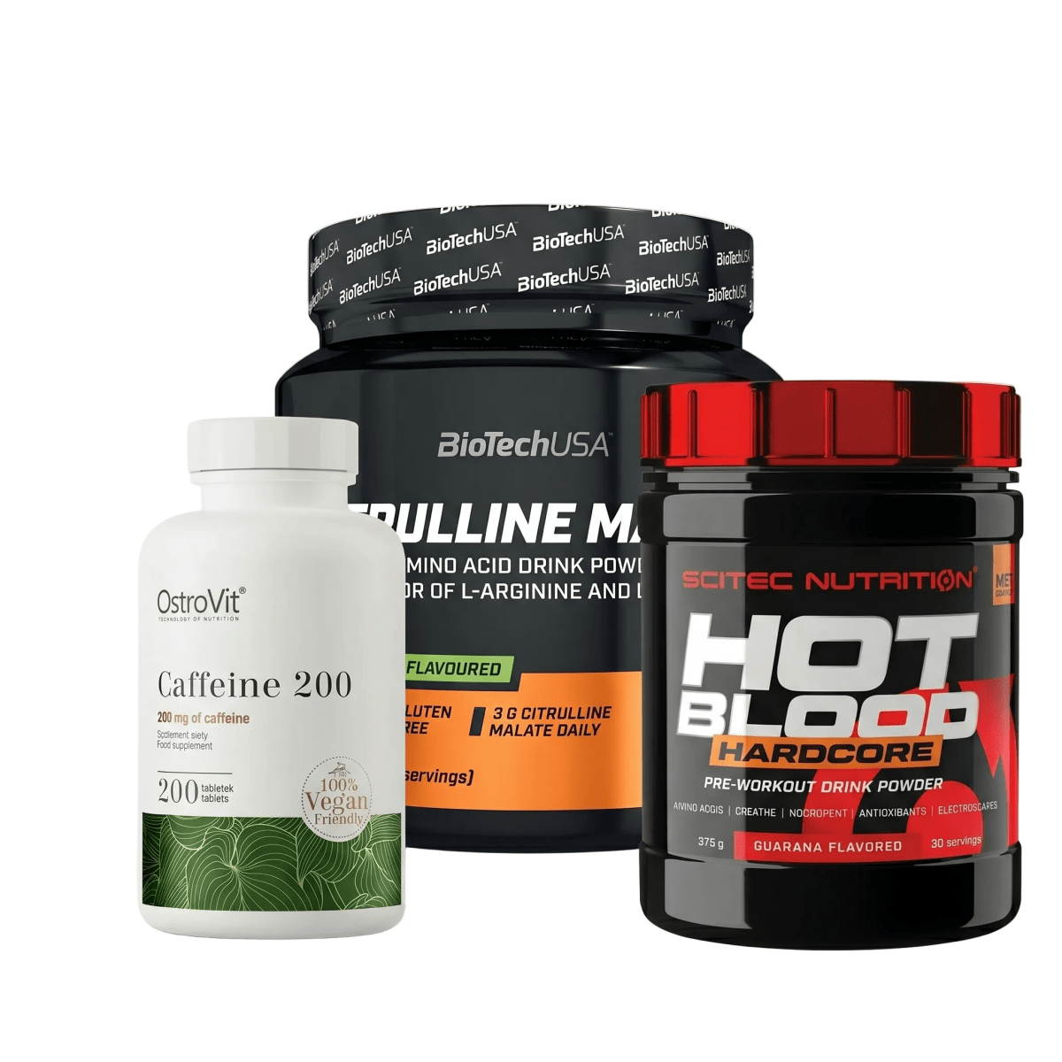 Pre - Workout Power Stack – Hot Blood Hardcore 375g + Citrullin Malat 300g + Caffeine 200mg | Trainingsbooster Bundle - NirooX NutritionNirooX Nutrition