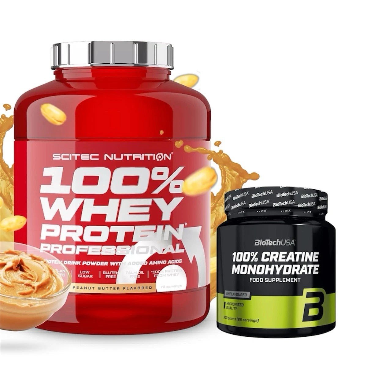 Scitec 100% Whey Protein Professional 2350g Erdnussbutter + Biotech USA Creatine 300g – Bundle | Muskelaufbau & Kraft - NirooX NutritionNirooX Nutrition