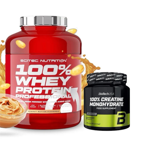 Scitec 100% Whey Protein Professional 2350g Erdnussbutter + Biotech USA Creatine 300g – Bundle | Muskelaufbau & Kraft - NirooX NutritionNirooX Nutrition