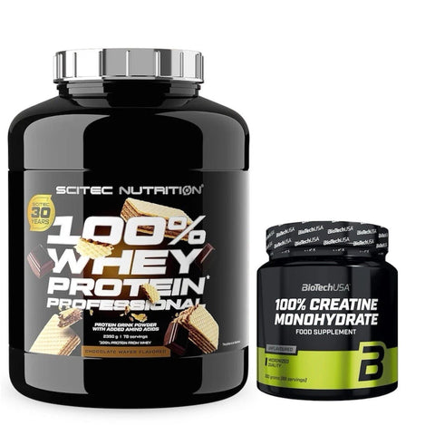 Scitec 100% Whey Protein Professional 2350g Schokolade - Sahnekeks + Biotech USA Creatine 300g – Bundle | Muskelaufbau & Kraft - NirooX NutritionNirooX Nutrition