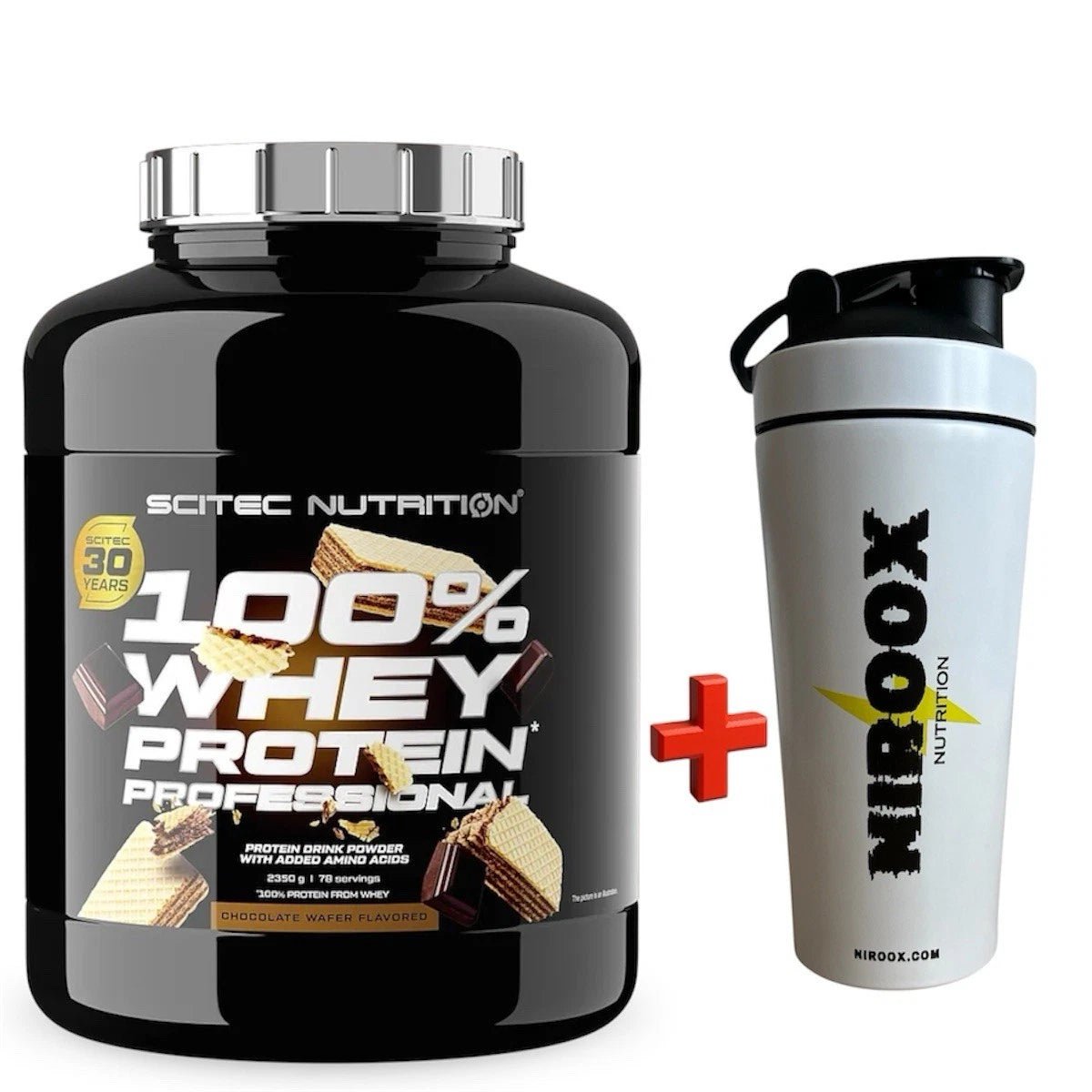 Scitec 100% Whey Protein Professional 2350g Schokolade - Sahnekeks + Edelstahl Shaker – Bundle | Muskelaufbau Set - NirooX NutritionNirooX Nutrition