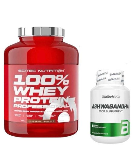 Scitec Nutrition 100% Whey Protein 2350 gramm + Ashwagandha 60 Kapseln | Eiweißpulver für Muskelaufbau & Regeneration - NirooX NutritionNirooX