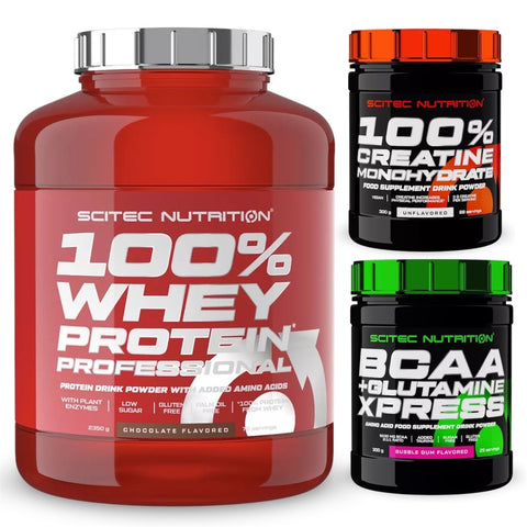 Scitec Nutrition Whey Protein 2350g plus BCAA Xpress 300g plus Creatine 300g Ultimate Stack für maximalen Muskelaufbau