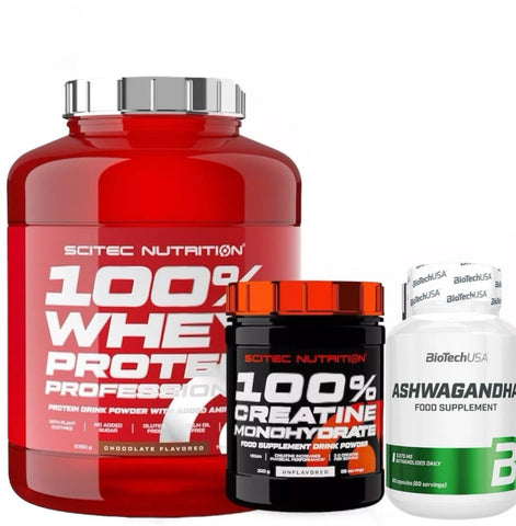 Scitec Whey Protein 2350g BioTech Creatin 300g Ashwagandha 60 Kapseln Bundle Muskelaufbau NirooX